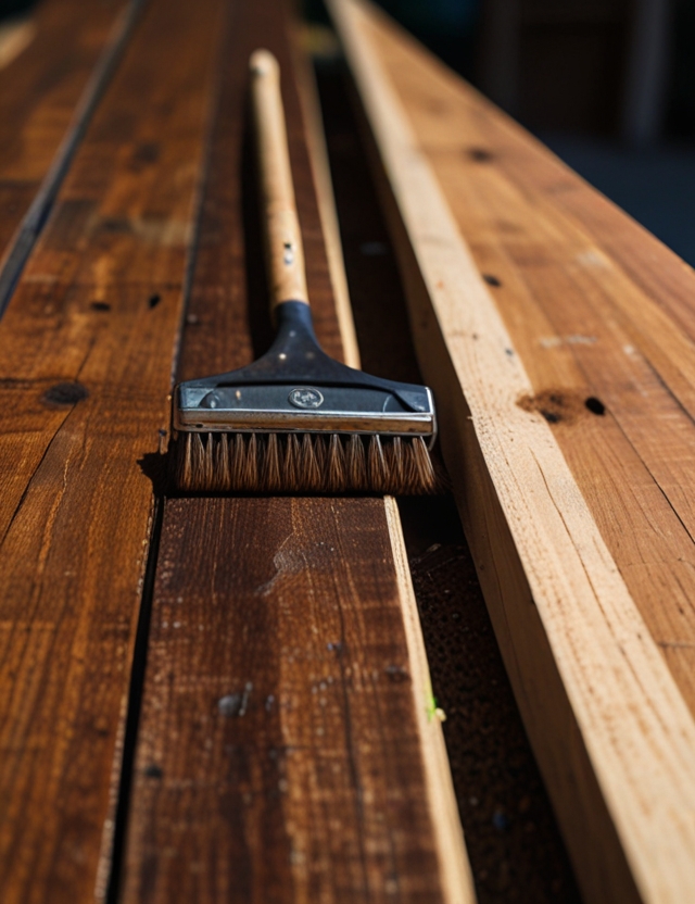 Impregnante cerato noce applicato su legno.